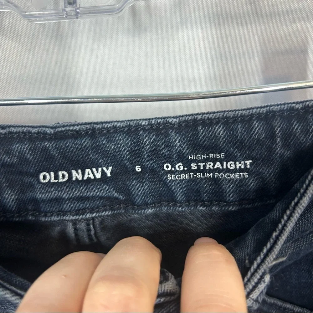Old Navy | High Rise O.G. Straight Dark Wash Distressed Jeans Women’s Size 6 - Picture 9 of 13